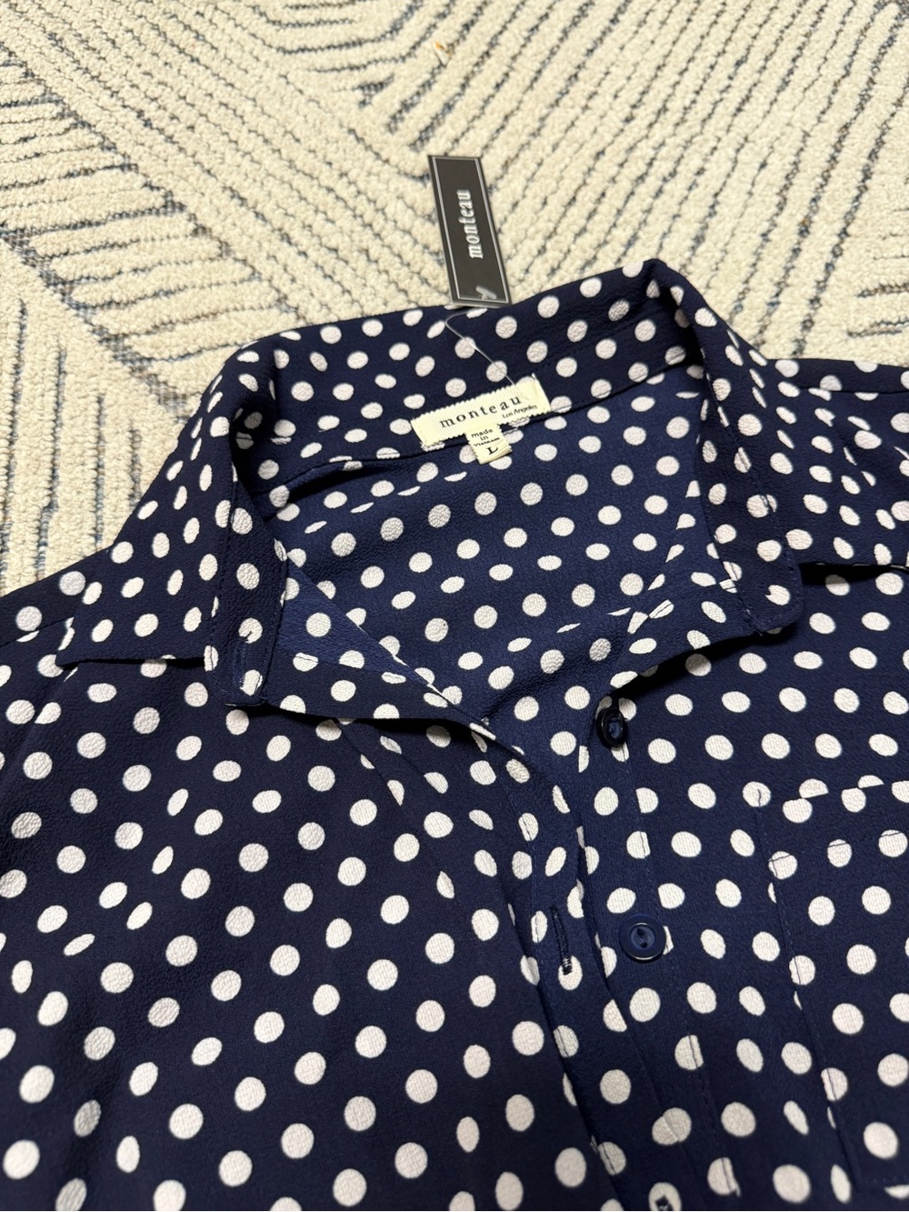 Monteau Navy and White Polka Dot Shirt Dress - Picture 6 of 7